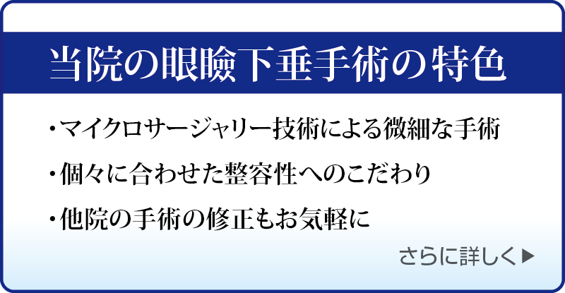 当院の眼瞼下垂手術の特色・・・マイクロサージャリー技術による微細な手術:個々に合わせた整容性へのこだわり:他院の手術の修正もお気軽に